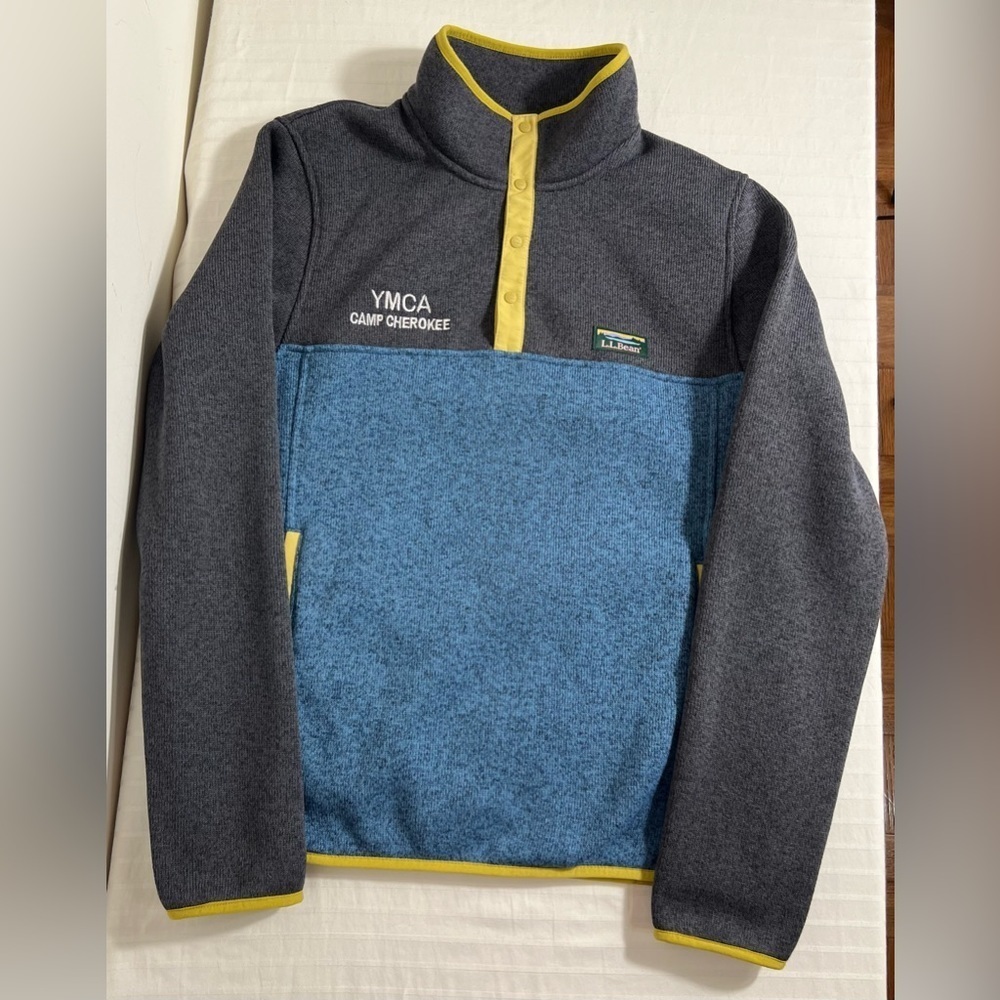 LL Bean Sweater Fleece Pullover Color Block YMCA Cherokee Logo Small S1 NEW - Picture 4 of 11